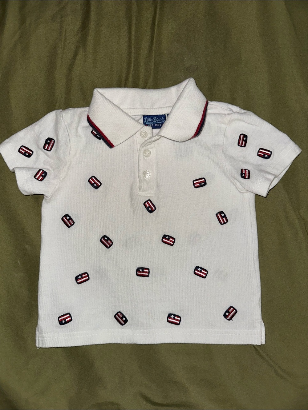 Kids White Polo Shirt with Red & Navy Embroidered Accents